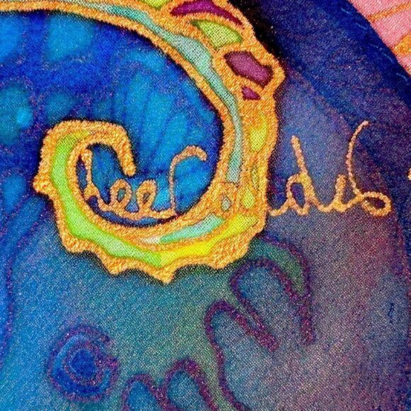 Silk chiffon Lee Caldwell tropical ocean fish hand painted scarf 29” square - Picture 8 of 14